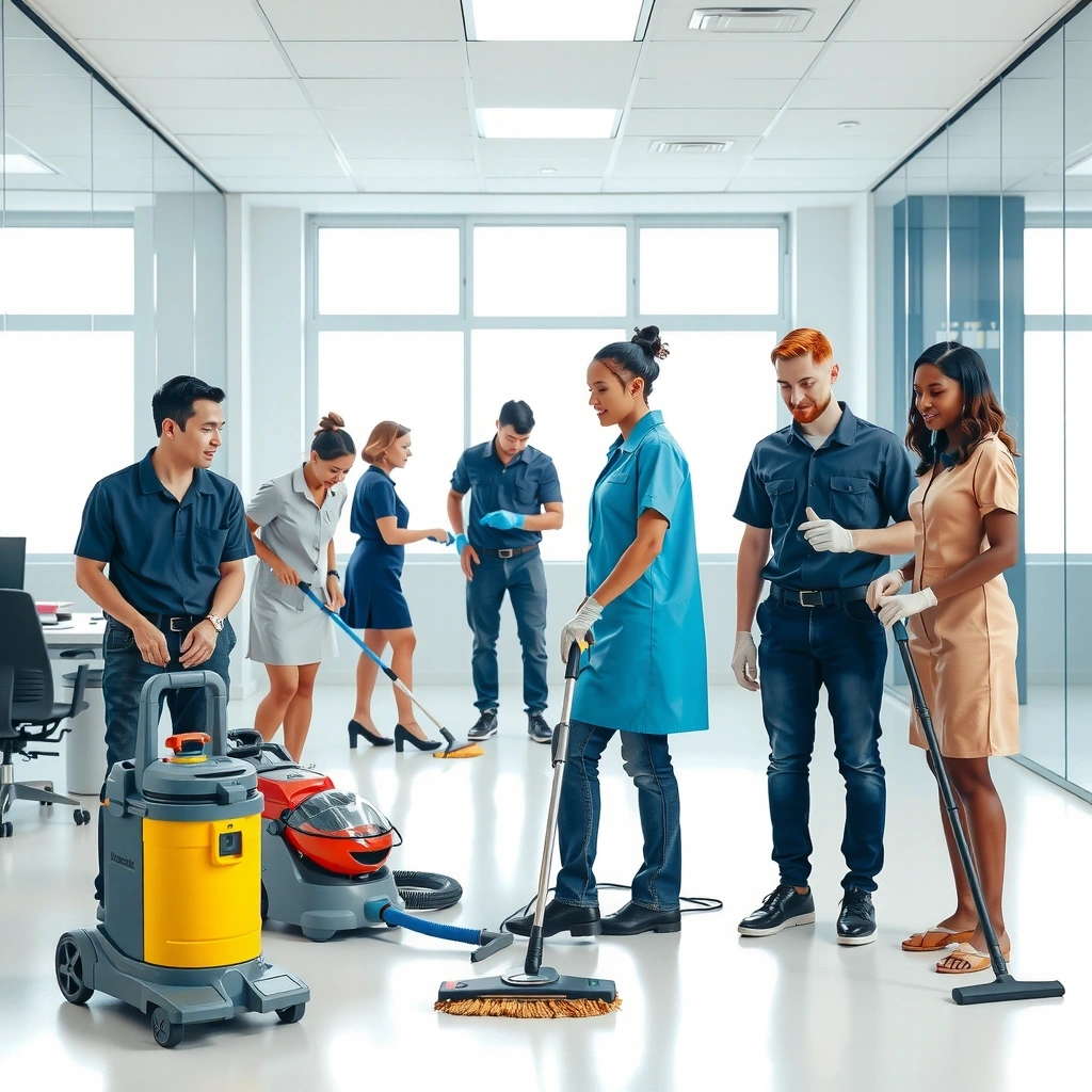 Professional cleaning team in action